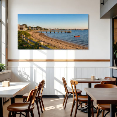 Canvas Wall Art Sandy Beach Pier Rowboat Provincetown Cape Cod Massachusetts Wall Decor for Living Room Bathroom Bedroom Office 24"H x 48"W Art Paintings, Ready to Hang