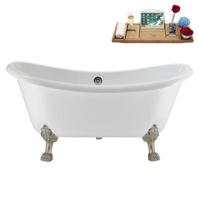59" Streamline Clawfoot Tub,Tray,Drain, Clawfeet