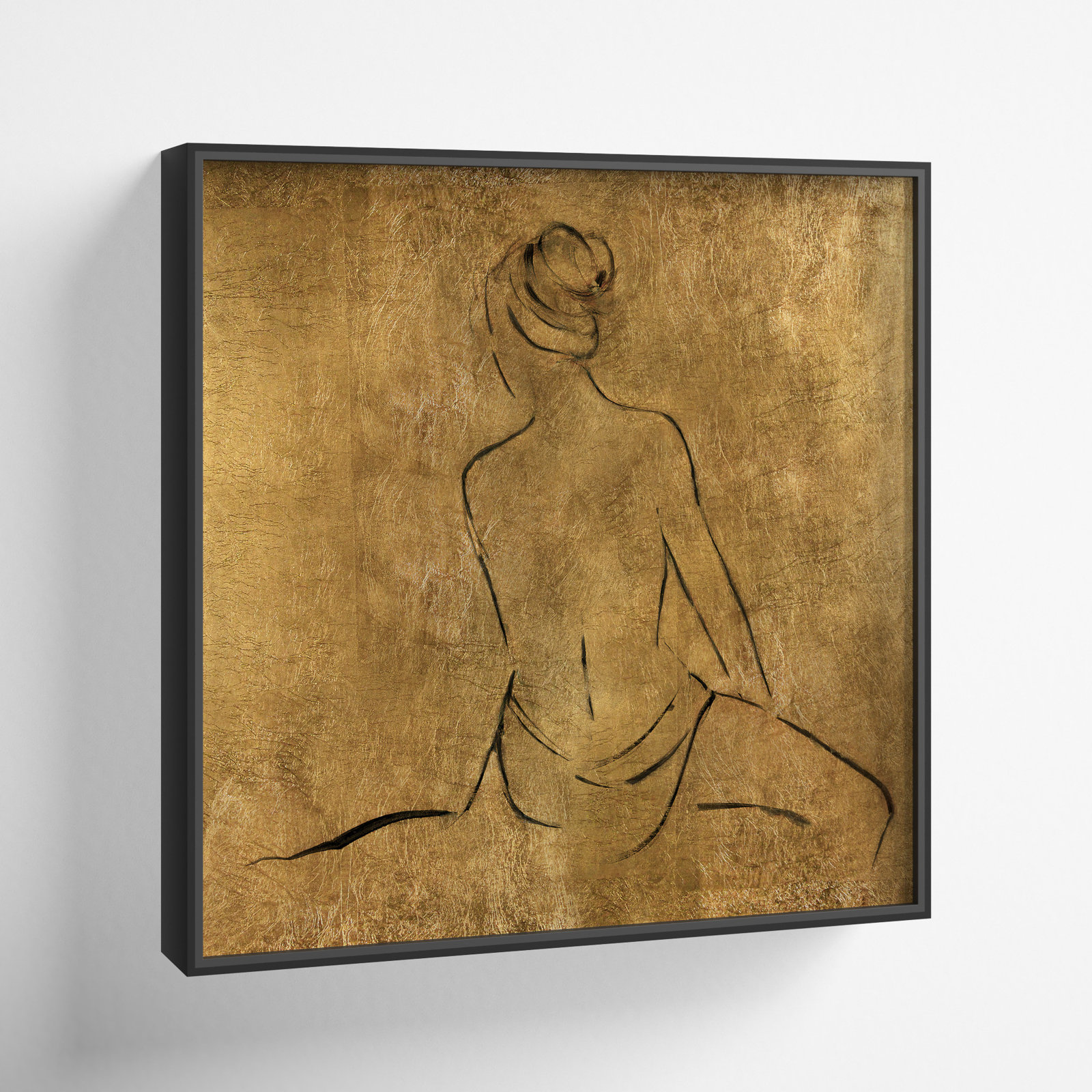Maia "Golden Bather II" Print by Sally Swatland, Black Framed Canvas, 13.5" H x 13.5" W x 2" D
