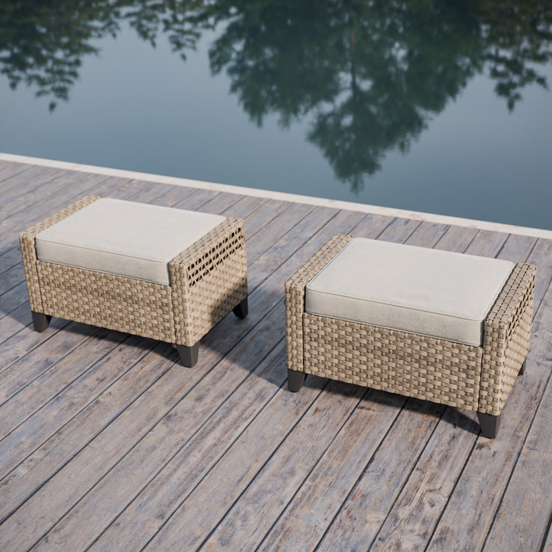 Upholstered Outdoor Ottoman, Gray