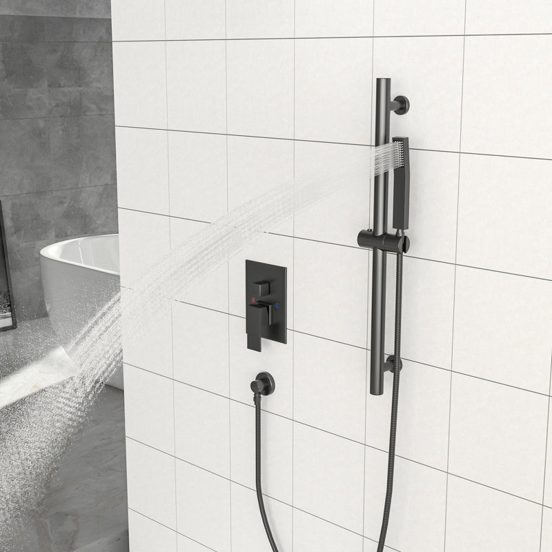 10 Inch Square Shower In Matte Black - Wall Mounted With Adjustable Slide Bar, -Balanced Valve And Exceptional Experience Bar System Ravishing