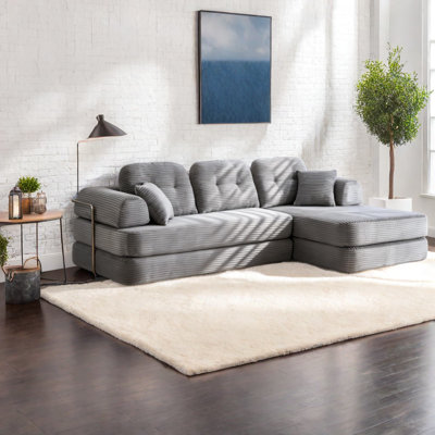 Canapé d'angle modulaire de 104 pouces, velours côtelé gris antique, style moderne
