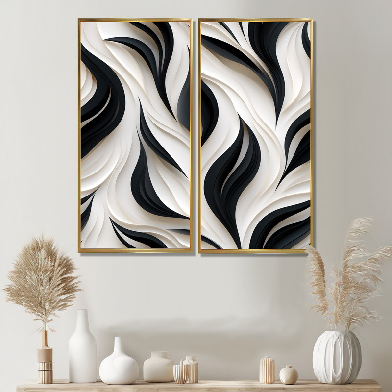 White And Black Minimalist Elegance - Large Striped Wall Art, 32" H x 32" W, Impression encadrée flottante, Gold