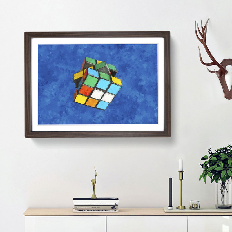 The Rubik Cube - Picture Frame Painting Print, 33cm H x 45cm W x 2cm D, Walnut Framed