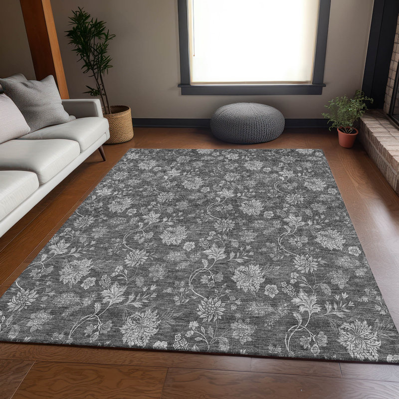 Premium Machine Washable Prisco Gray Rug, Rectangle 2'6" x 3'10"