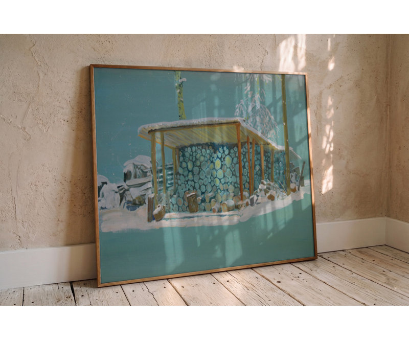 Winter Firewood Stack by Other Artist, Framed Canvas, Brown, 24 × 16