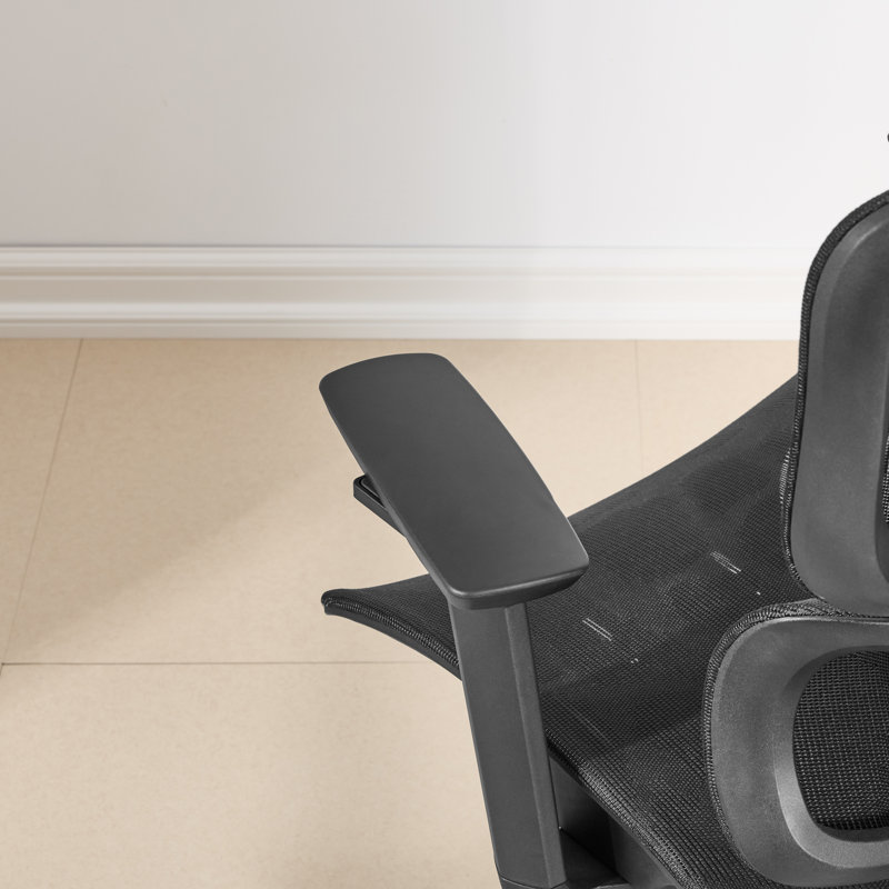 Fauteuil ergonomique en filet, chaise de bureau à haut dossier avec appui-tête, accoudoirs réglables, verrou d'inclinaison à 90-125 ° et coussin large, chaise de travail noire pour la chambre d'étude