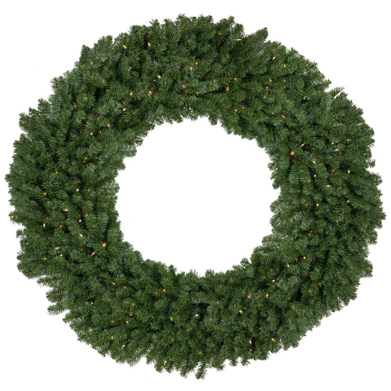 Couronne de Noël artificielle 5 pi pré-éclairée en pin canadien commercial, Transparent/blanc