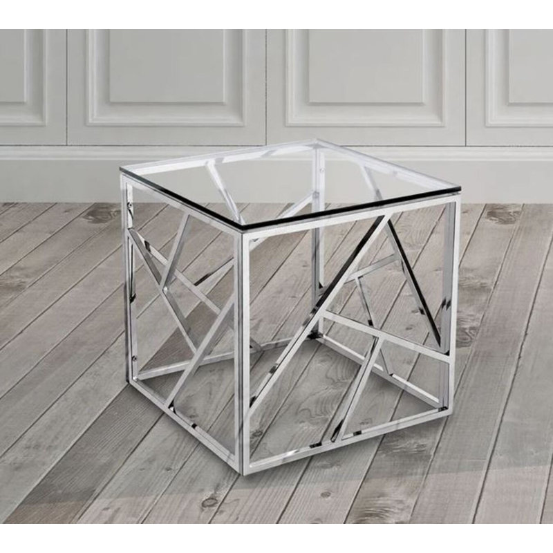 Laith Glass Top End Table, Silver