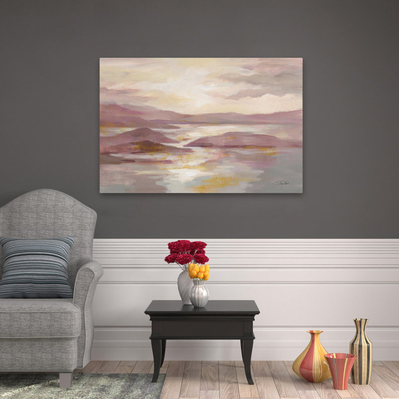Paysage rose et or - Nuage brun abstrait côtier, H 48 po x l 32 po