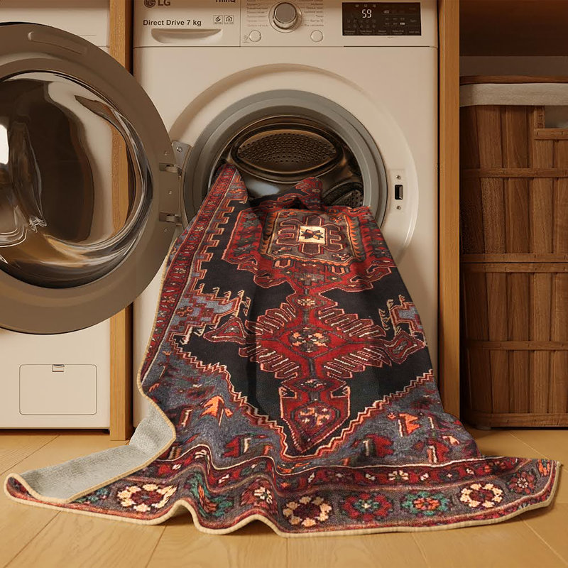 Tapis oriental multicolore tissé à la machine Oriental, Rectangle 7 pi x 10 pi