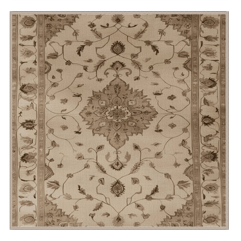 Tapis brun Tabriz lavable à la machine, Carré 3 pi