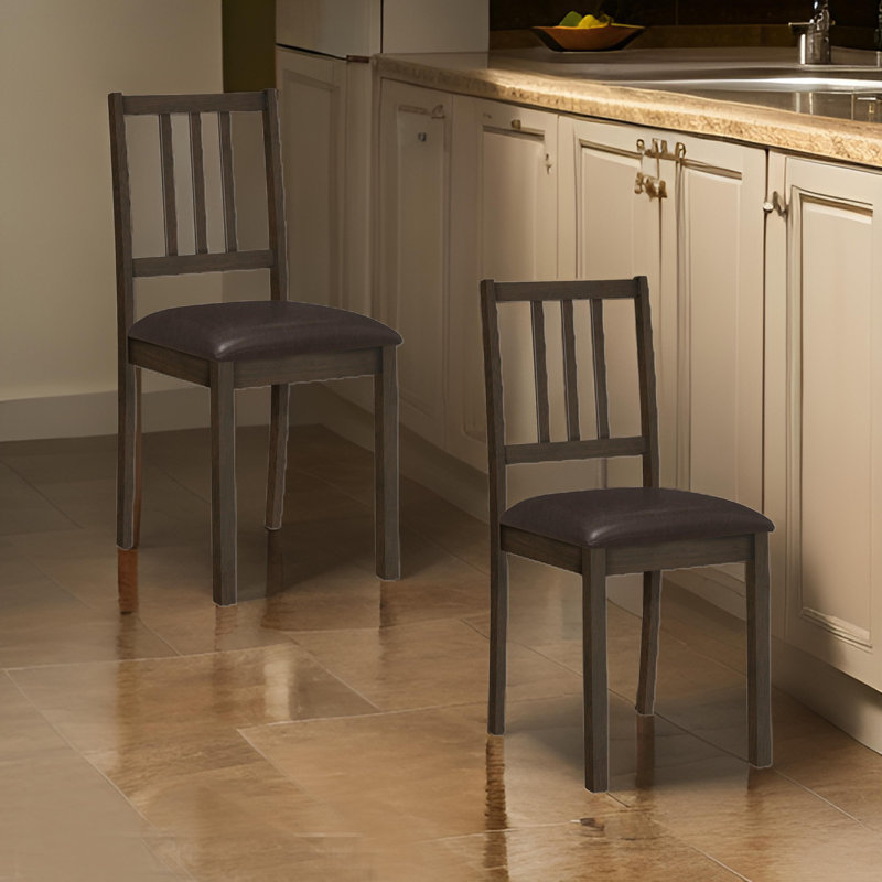 Jane Side Dining Chair Set Of 2, Open Slat Back, Wood, Brown Faux Leather