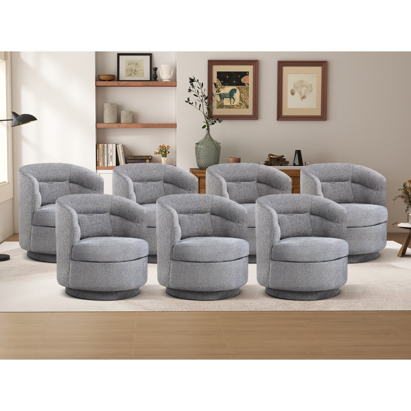 29" Wide Modern Super Soft Swivel Barrel Chair With Pillow, Dark Gray