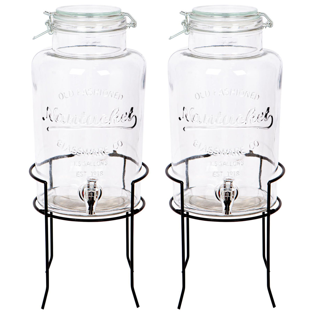 Rink Drink 2x Glass Drinks Dispensers with Tap & Stand