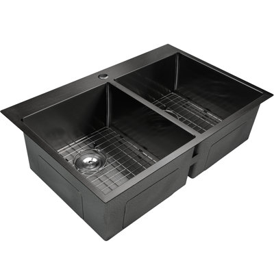 Ensemble d'évier de cuisine encastré à double cuve égale en acier inoxydable noir encastrable 33 po x 22 po Drop-In