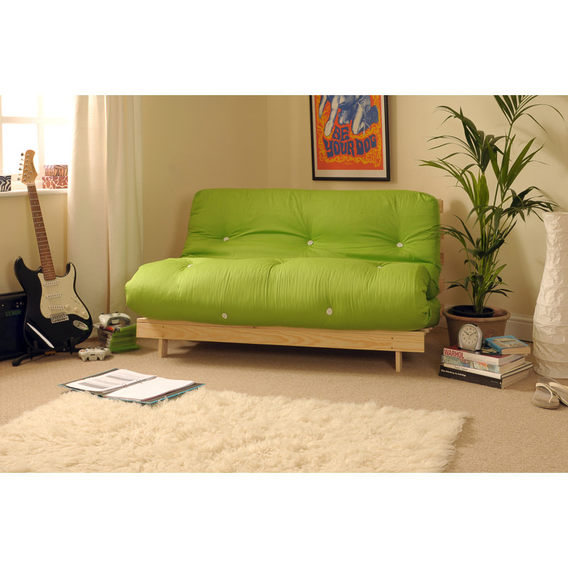 Arlete Upholstered Futon And Mattress, 76cm H x 135cm W x 78cm D, Lime
