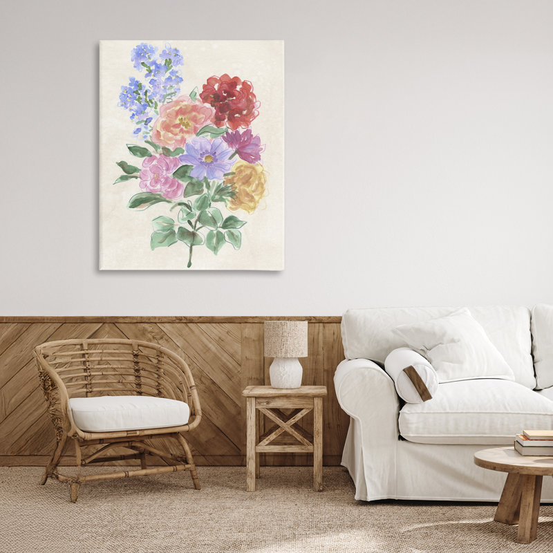 Fleurs mixtes sur toile parchemin, design par June Erica Vess, H 40 po x l 30 po
