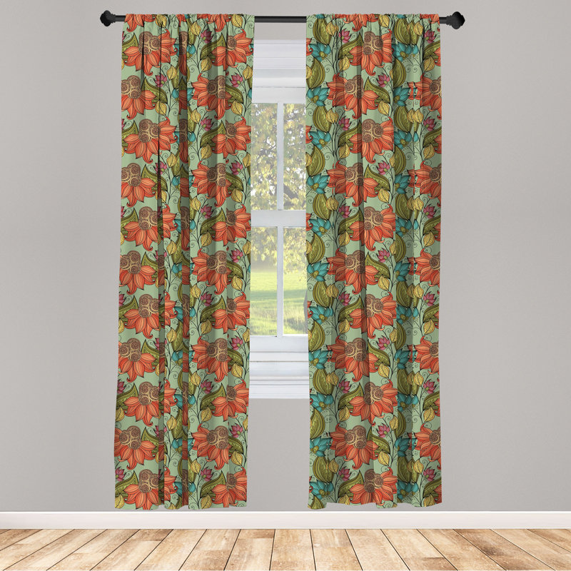 Leaf Floral Semi-Sheer Rod Pocket Curtain Panels, 28" x 95"