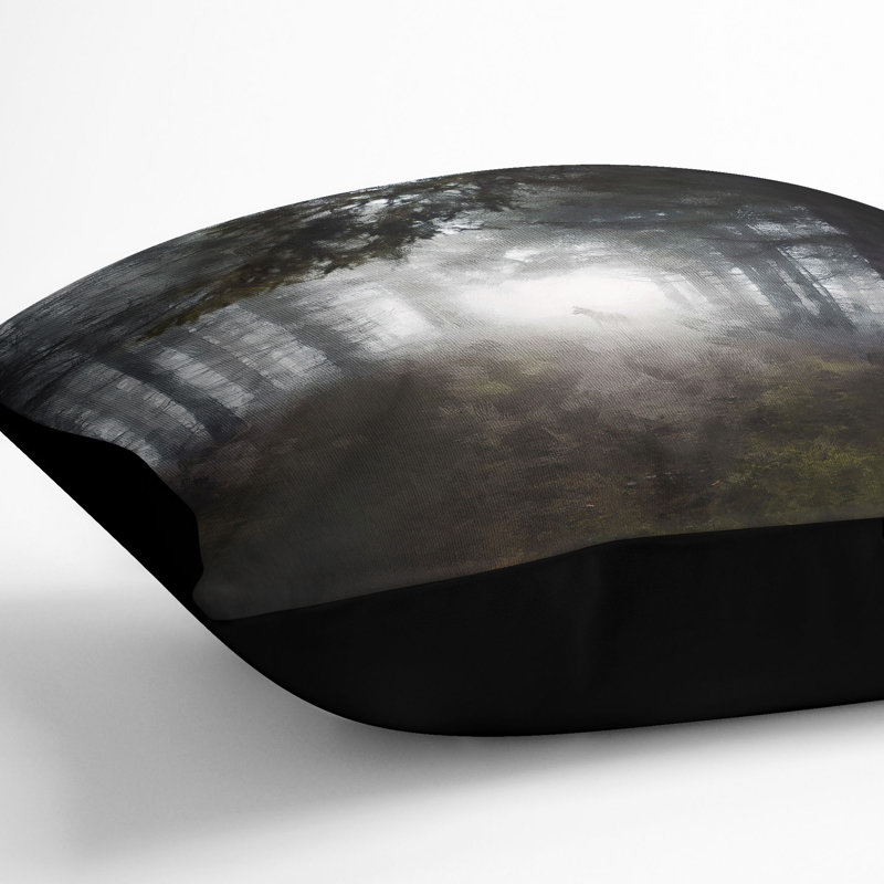 Wolf in a Forest Painting Cushion with Filling, Black, 40cm H x 40cm W x 15cm D