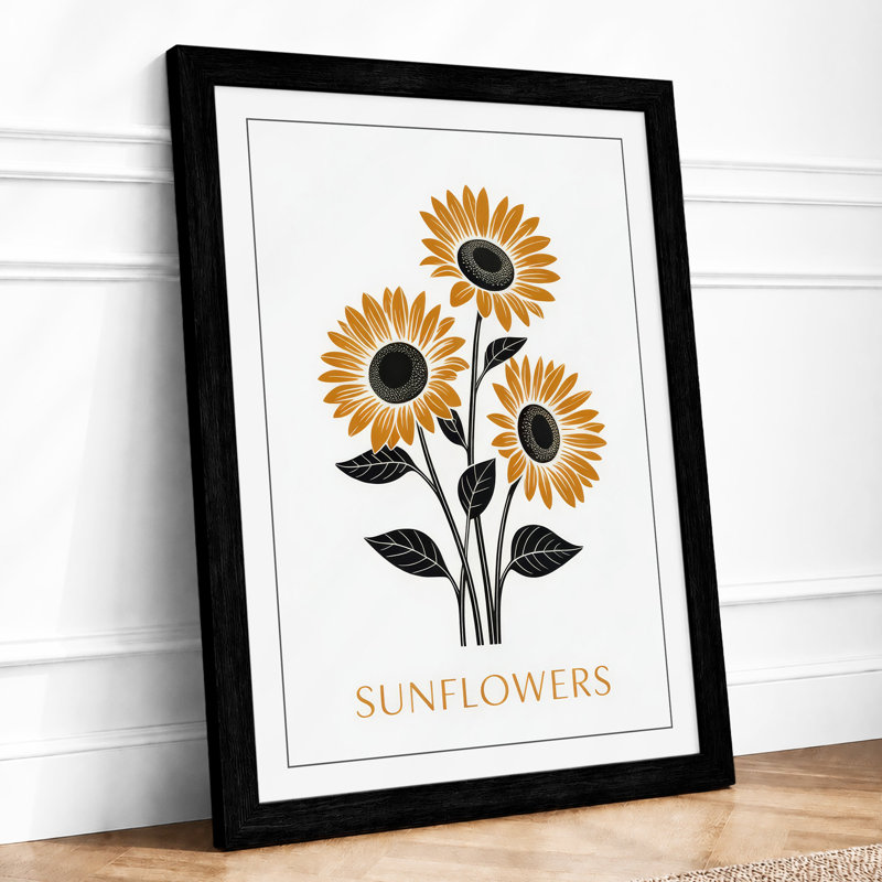 Sunflowers Arranged Botanical - Print, Black, A3 - 42.0 x 29.7 cm