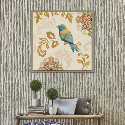 «Bird Rainbow Blue and Yellow», reproduction de peinture à l'aquarelle sur toile