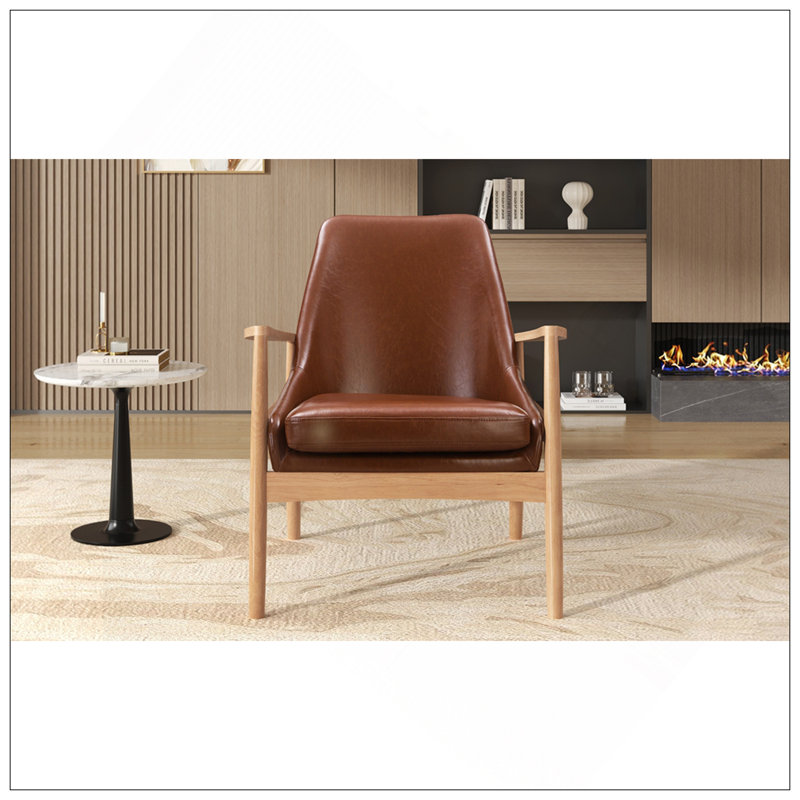 Fauteuil en cuir PU de style Mid-Century moderne avec structure en bois massif pour le salon