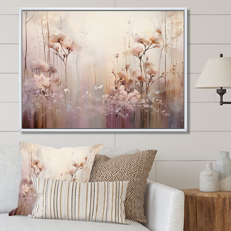 «Beige Ethereal Forest III - Abstract Botanicals», art mural, Cadre flottant blanc, H 34 po x l 44 po x P 1,5 po
