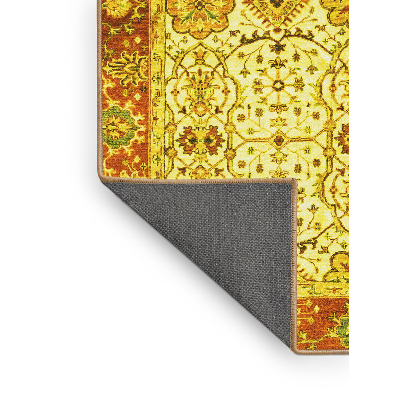 Tapis oriental en laine / polyester tissé à la machine Jerame - doré / brun clair / brun, Rectangle 2 pi x 3 pi