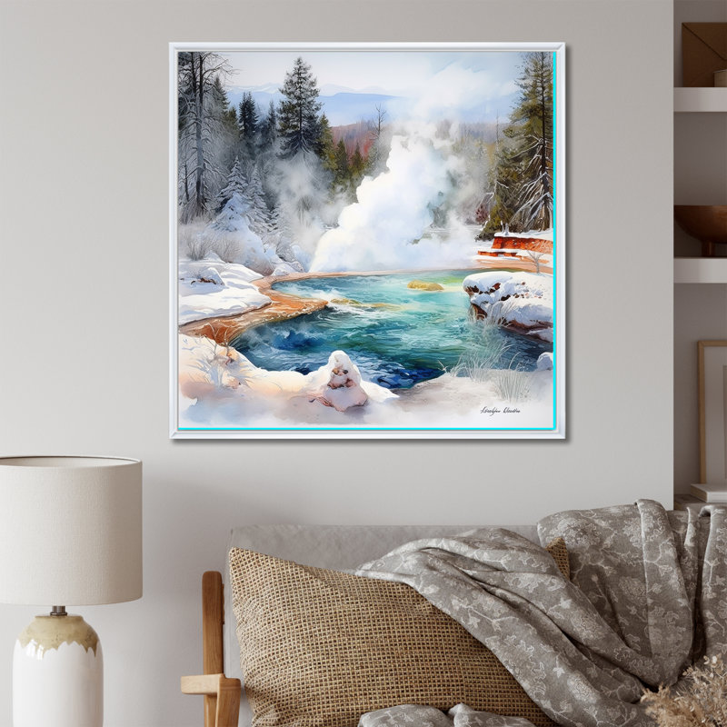 Geyser Charm In Winter sur impression sur toile, H 16 po x l 16 po x P 1 po, Cadre flottant blanc