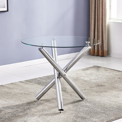 Angelisha Round Glass Top Metal Base Dining Table