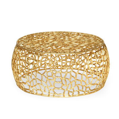 Elegant Aluminum Mesh Coffee Table, Handmade With Gold Highlights, 26.99W X 26.99D 12.86H Stunning Table And Golden Details, 27.5W 27.5D 12.5H