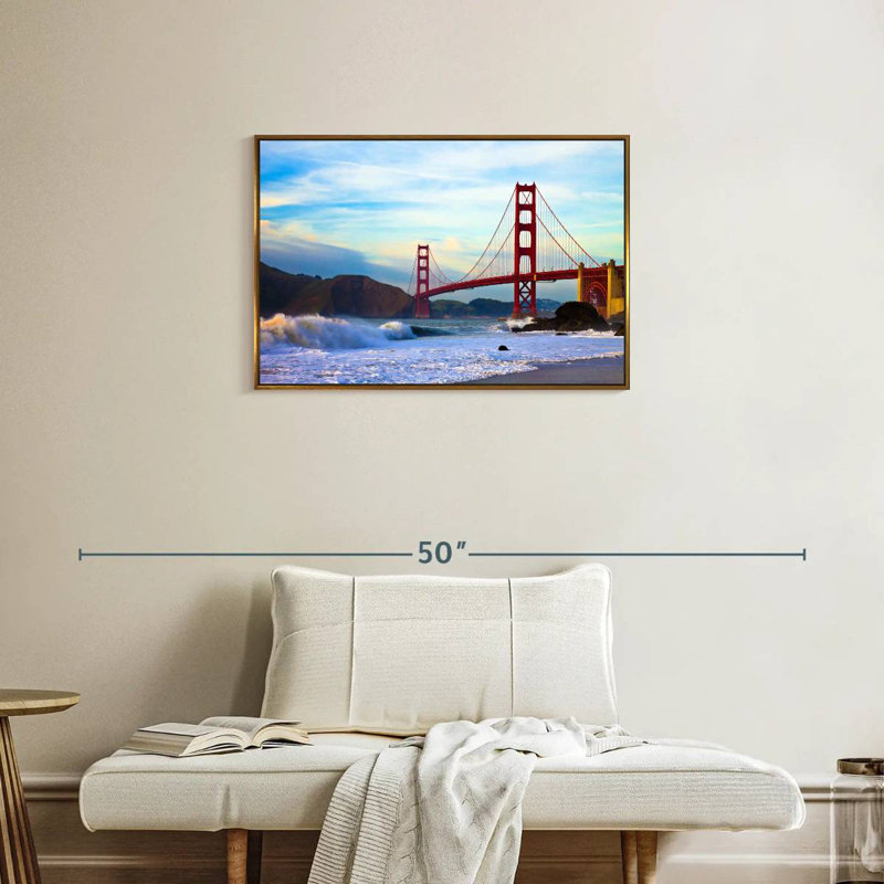 Golden Gate Bridge San Francisco, Floating Frame Gold, 31" X 21"