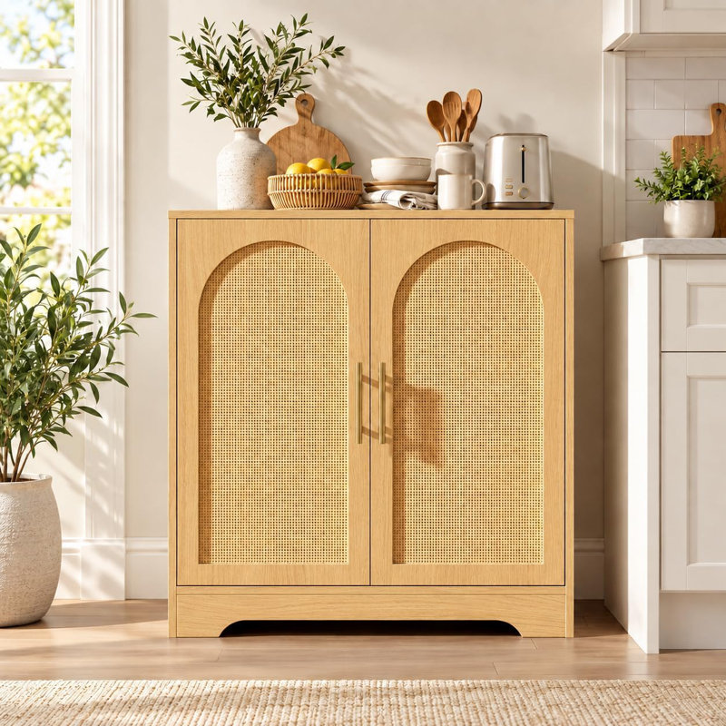 Sideboard Buffet Cabinet with 2 Rattan Doors, Storage Cabinet