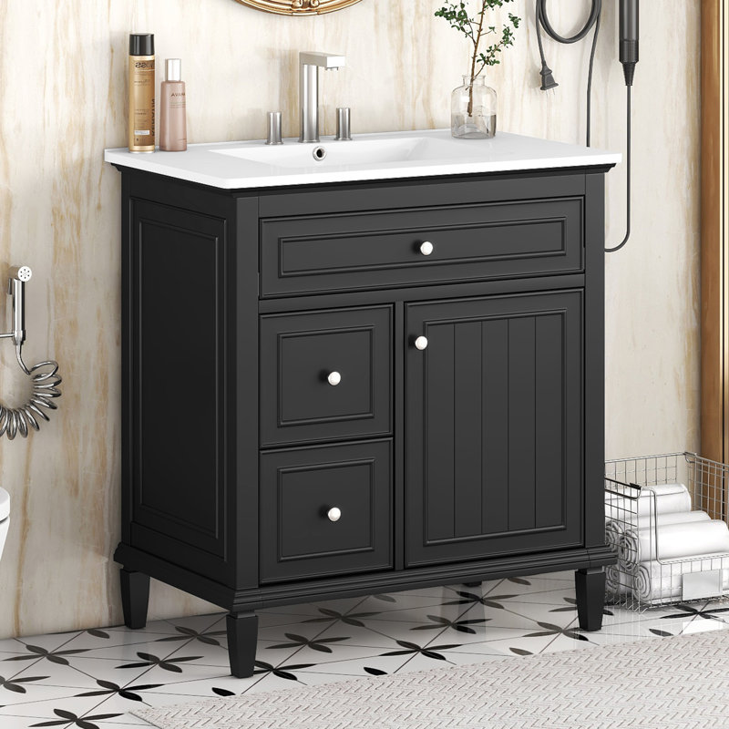 Meuble-lavabo 30 po avec lavabo, Noir, Argent, 30"