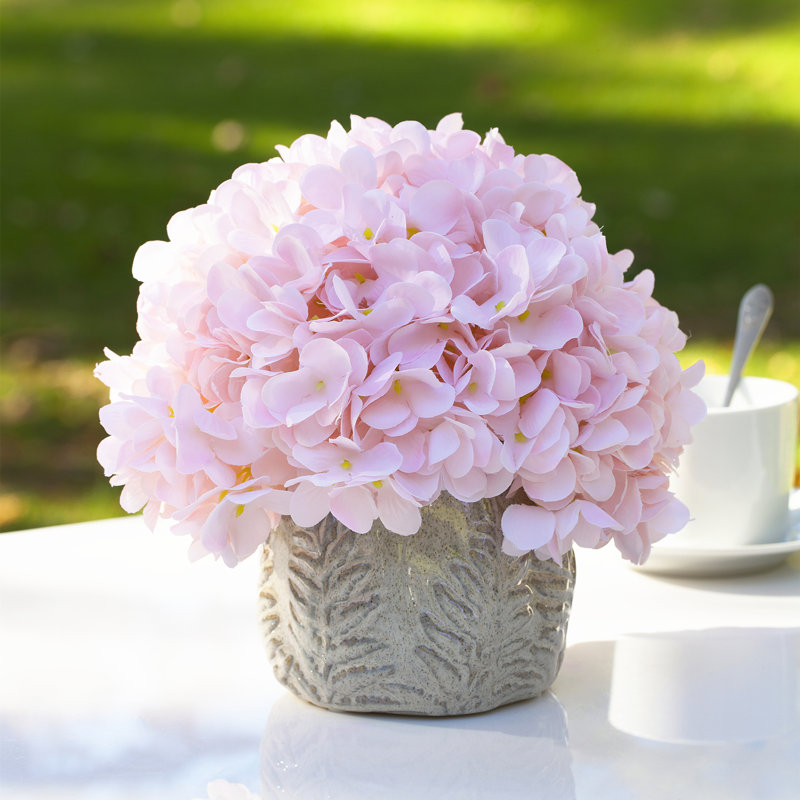 Arrangement floral d'hortensias en pot, Rose