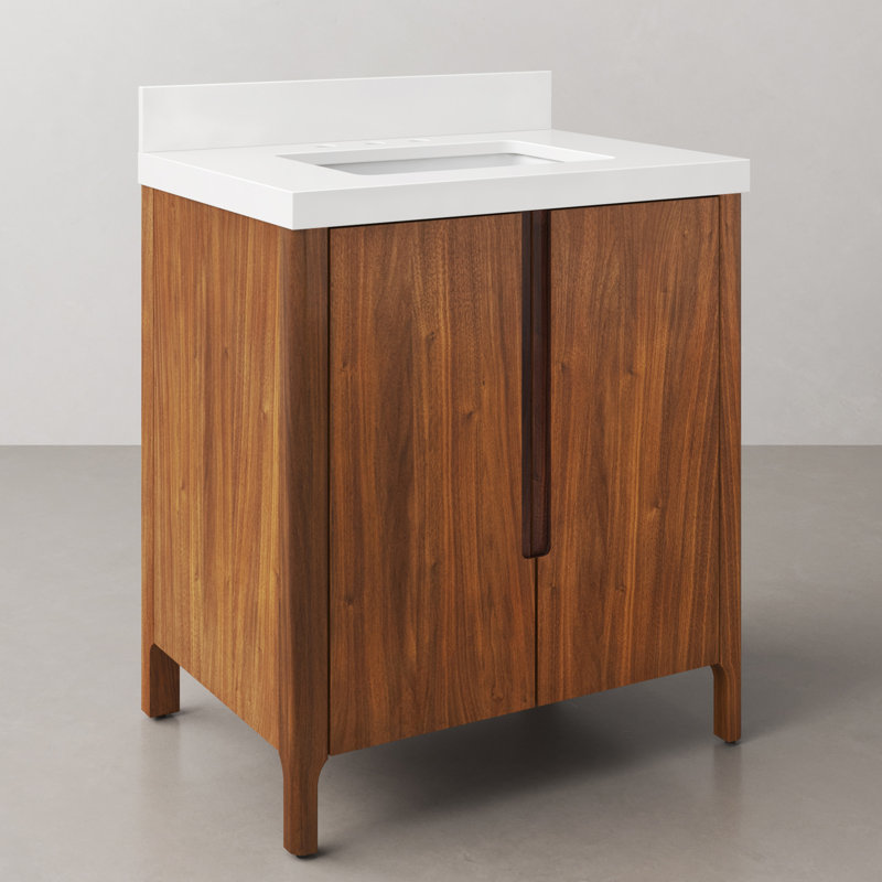 Trayshawn 30 in. Whitebrook Engineered Marble Single Countertop Vanity, Noir Juglans
