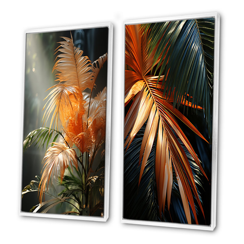 Swaying Palms Serenade - Ensemble de 2 impressions sur toile de palmiers et palmiers, Cadre flottant blanc, H 28 po x l 25 po
