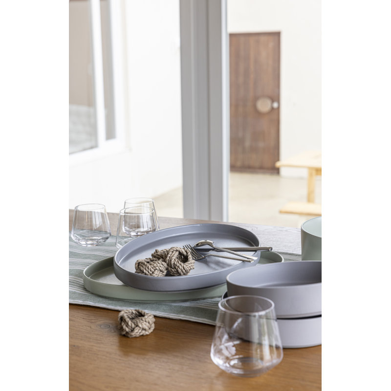over&back Stackable Semi Hand-Finished Stoneware Dinner Bowls, Set of 4, Gray