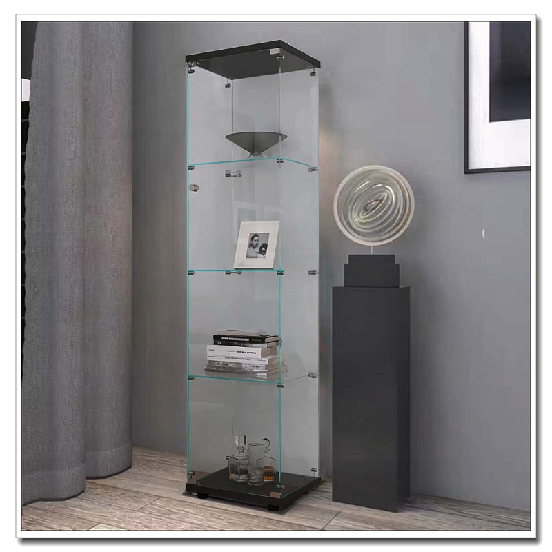 Vitrine en verre avec une porte, Noir, H 64 po x l 17 po x P 14,7 po