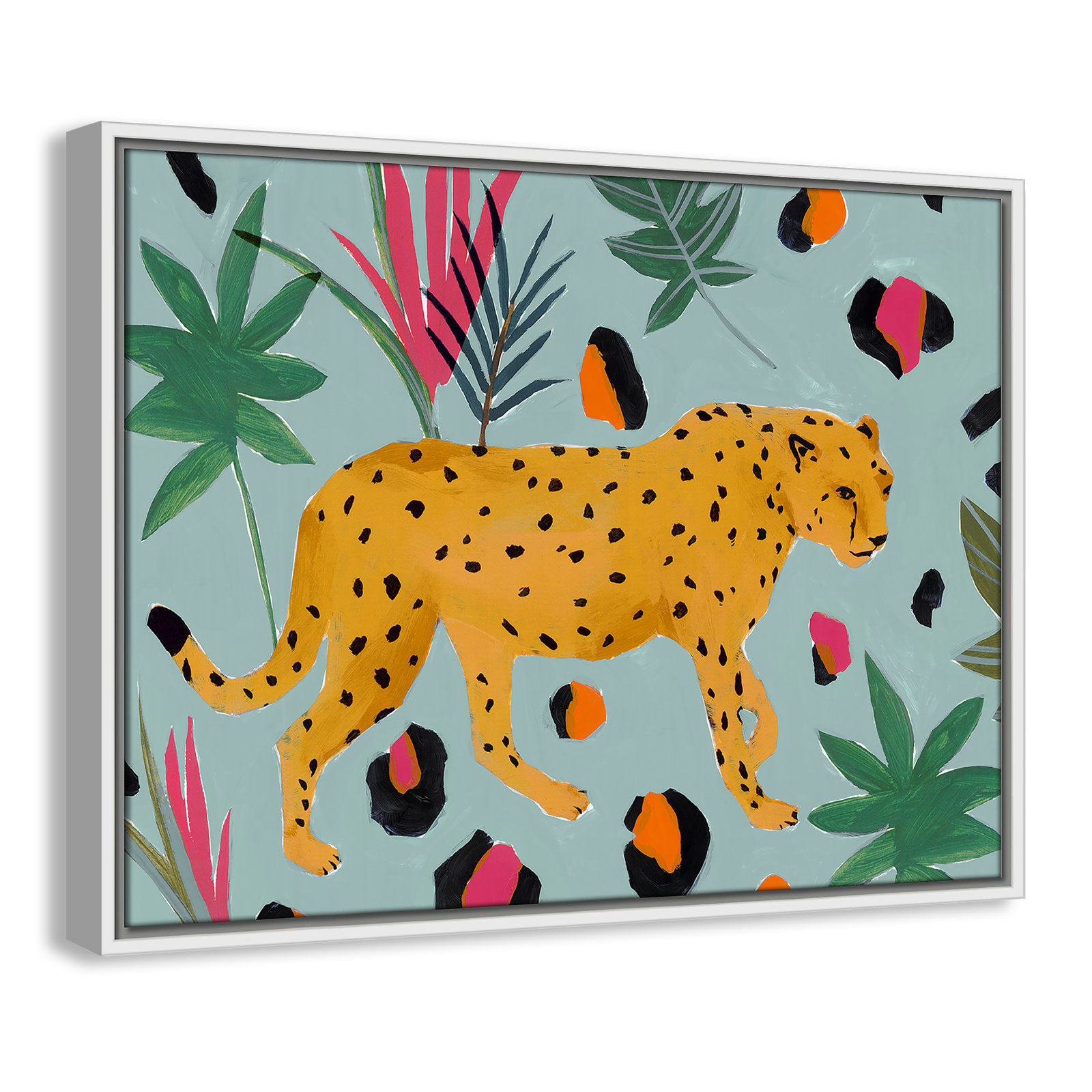 Nyles "Walking Cheetah II" Painting by Isabelle Z, 19.5" H x 25.5" W x 2" D, White Framed Canvas