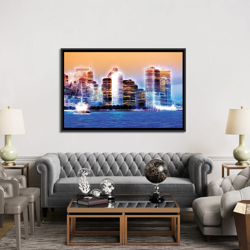 «Blue Night» sur toile, H 40 po x l 60 po x P 1,5 po, Toile avec cadre noir, Pas de tapis