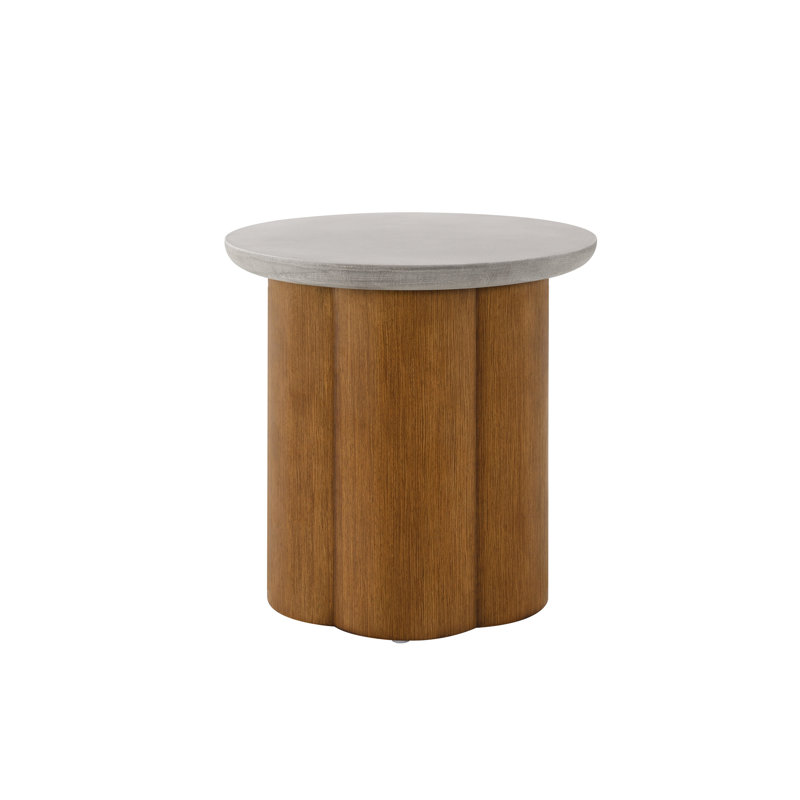 Table de bout moderne avec plateau en faux béton et base au fini noyer