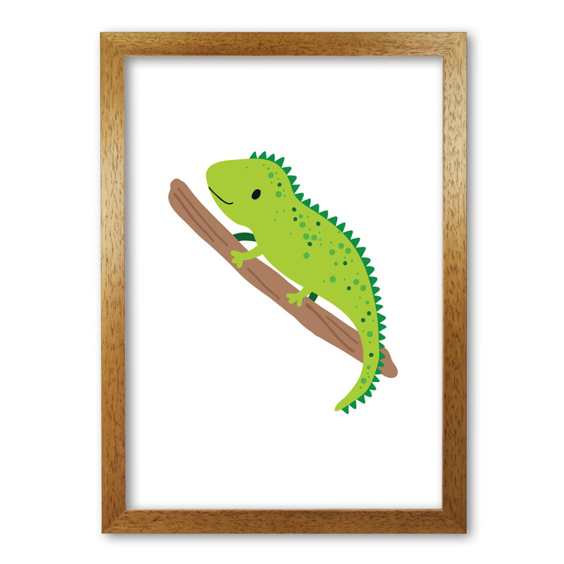 Children's Animals, Iguana - Single Picture Frame Print, Honey Oak Frame, 60 cm H x 42 cm W x 5 cm D
