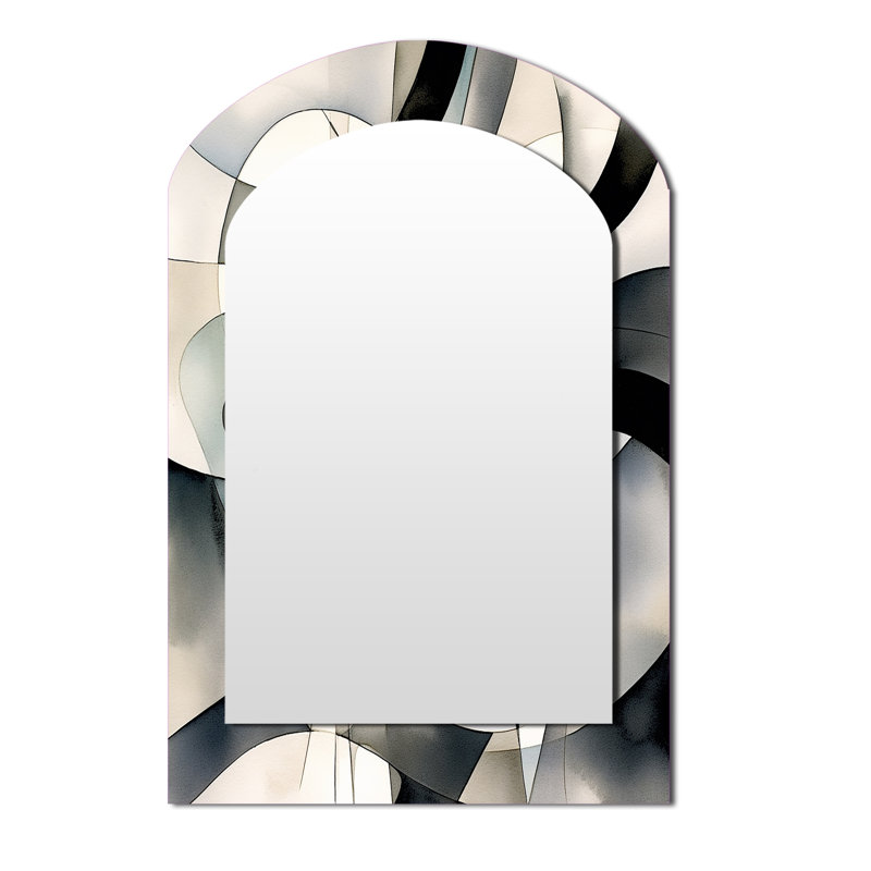 Abstract Neutral XIII - Geometric Asymmetrical Large Mirror, Modern Arch Unique Wall Mirror Decor, Printed Metal Art