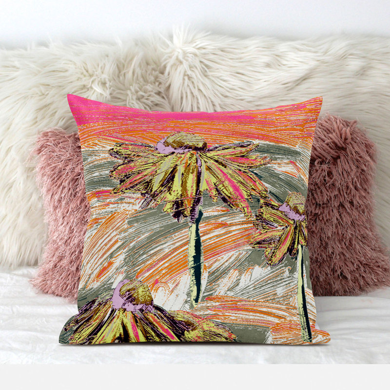  Housse et insert de coussin carré en polyester intérieur / extérieur, 18 po x 18 po, Blanc / Gris / Jaune
