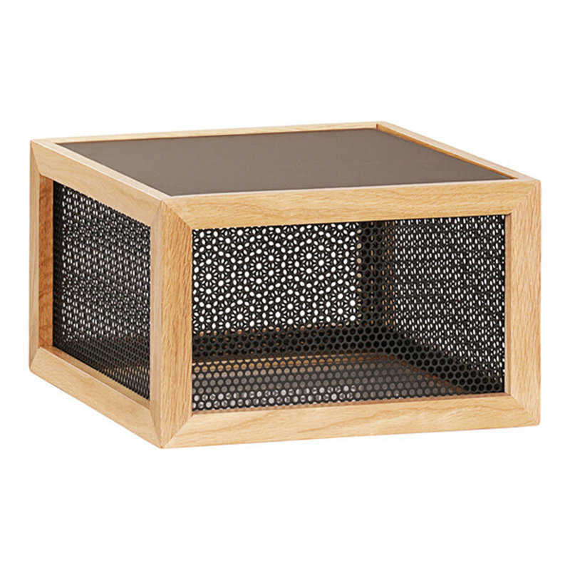 Cal-Mil Camden Black Metal / Oak Wood Reversible Display Riser 22906-4-115 WS-211229064115, 6.65" H x 11.4" W x 11.4" D