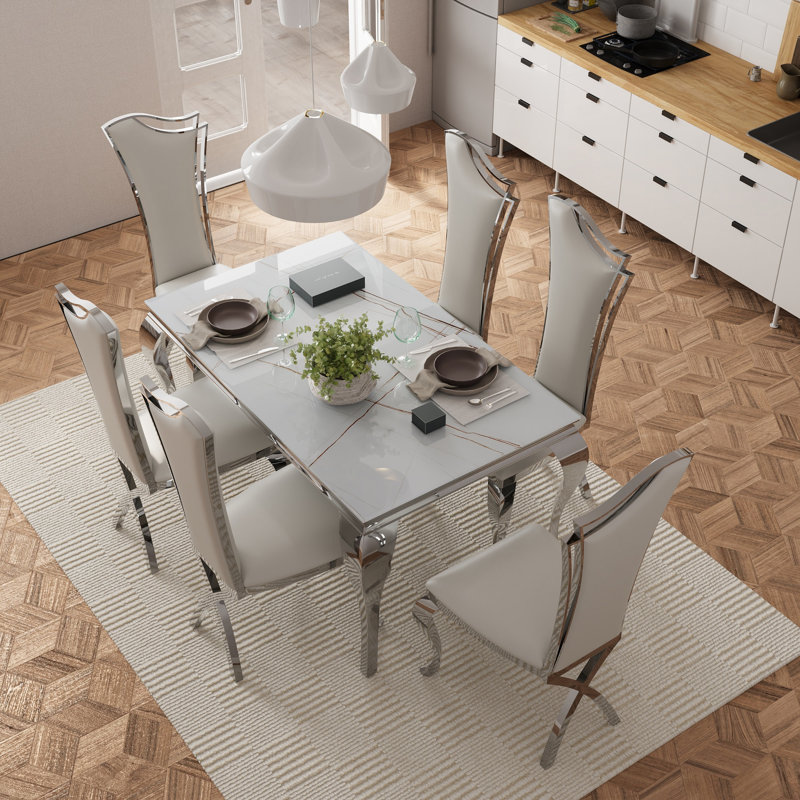 Chaises de salle à manger rembourrées en cuir blanc