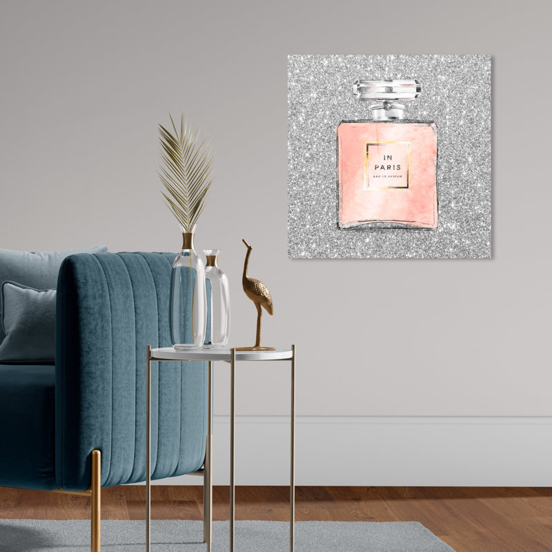 «Paris Glitter Spring, Paris Glitter Perfume», impression sur toile gris moderne pour le bain, Toile tendue