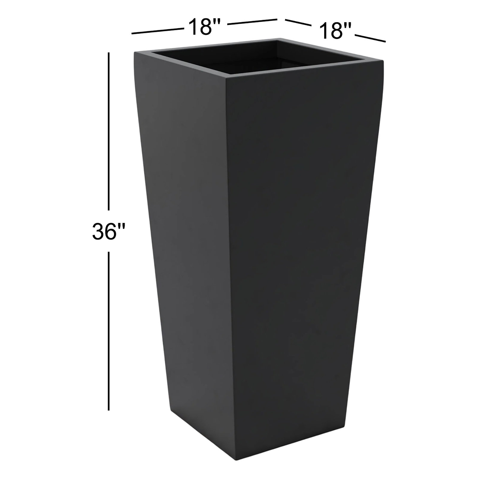 18" Pot Planter, Black, 36'' H x 18'' W x 18'' D